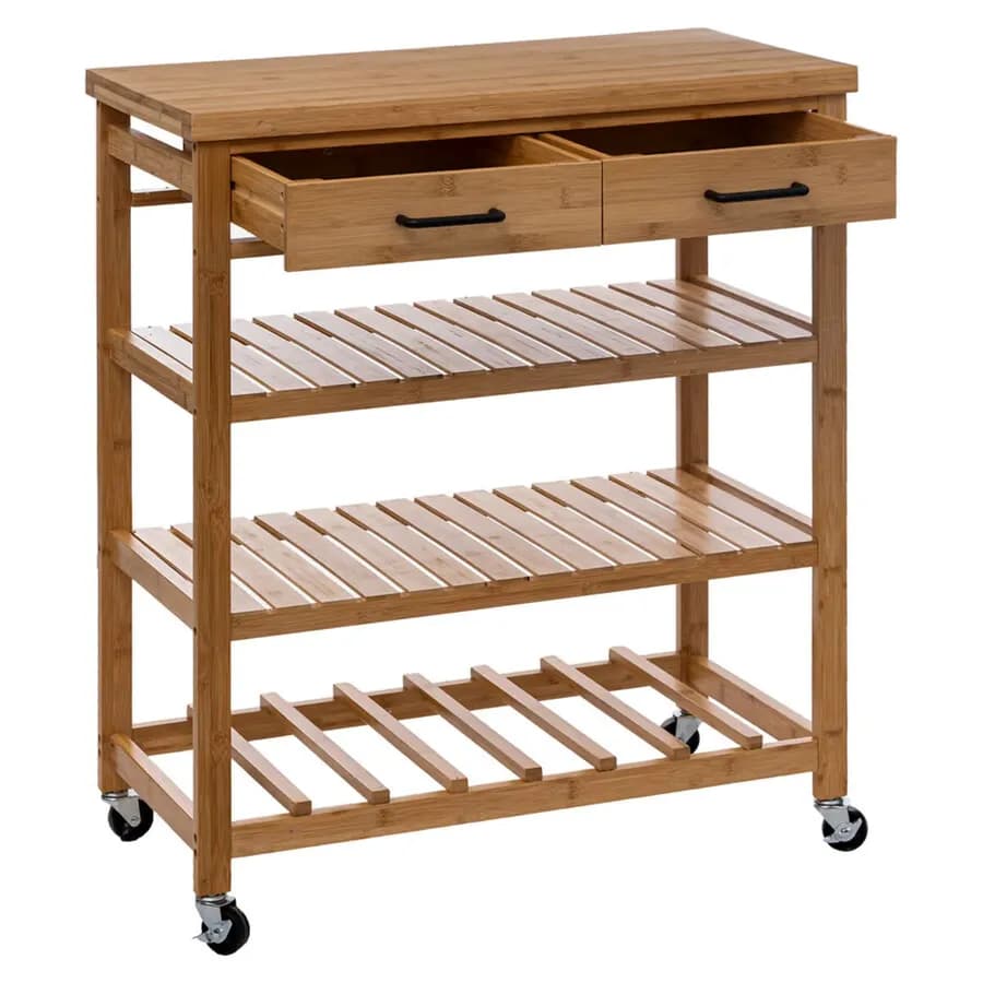 Isola cucina 75x90h cm in legno di bambù con 3 ripiani e 2 cassetti - Fabrique