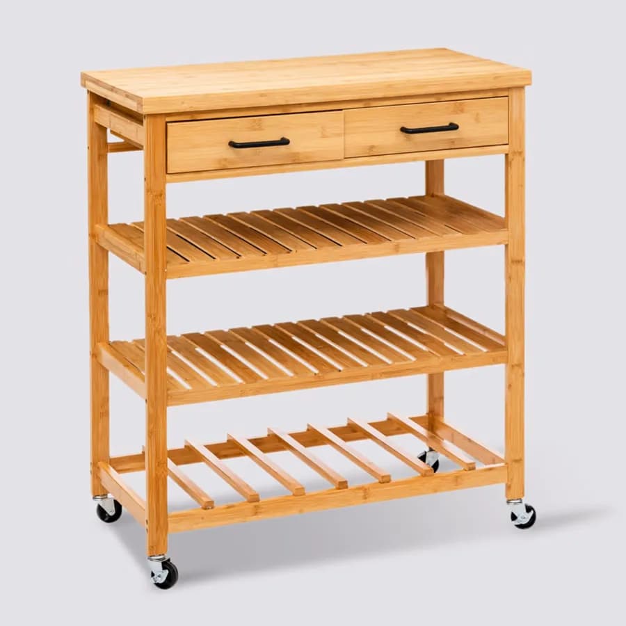 Isola cucina 75x90h cm in legno di bambù con 3 ripiani e 2 cassetti - Fabrique