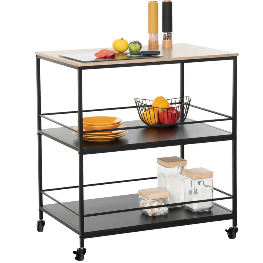 Isola cucina 90h cm top effetto rovere e acciaio nero con ruote - Emyl