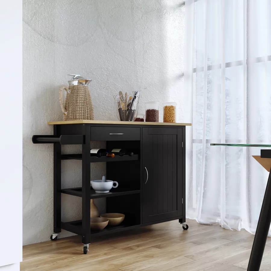 Isola da cucina 105x89h cm nero con top rovere chiaro e ruote - Odillia