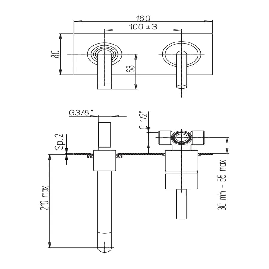 Miscelatore lavabo a muro con piastra cromato Aquasoul di Jacuzzi - Rubinetteria