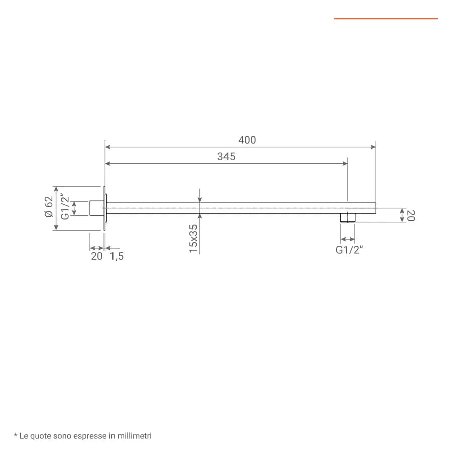 Jacuzzi - Rubinetteria braccio doccia design squadrato 40 cm a muro arredo bagno per soffione