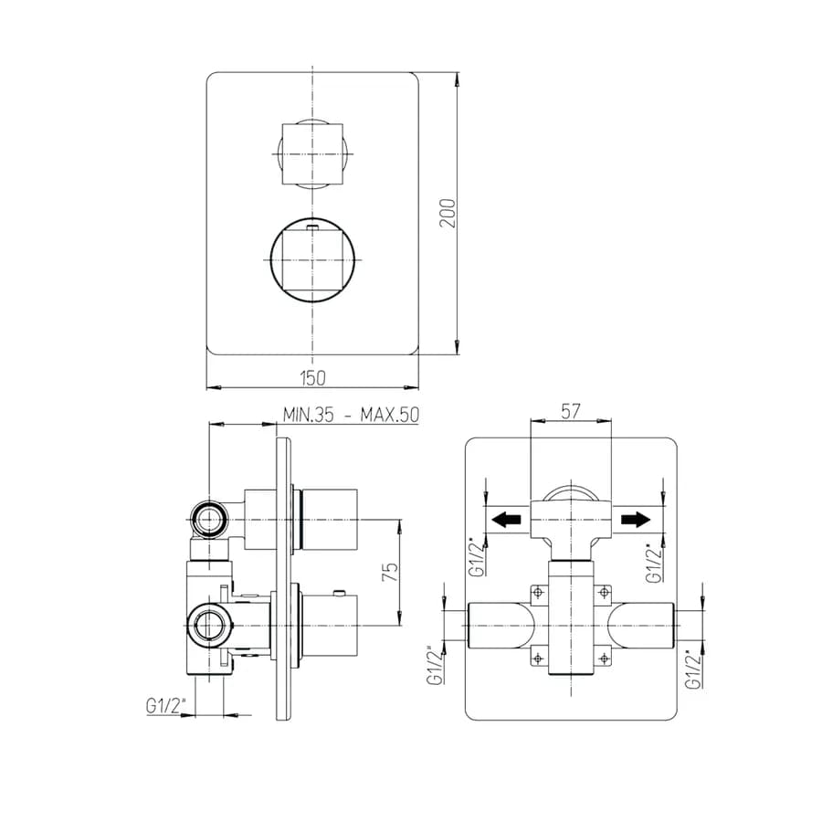 Jacuzzi - Rubinetteria miscelatore Tanka termostatico incasso doccia arredo bagno moderno con deviatore