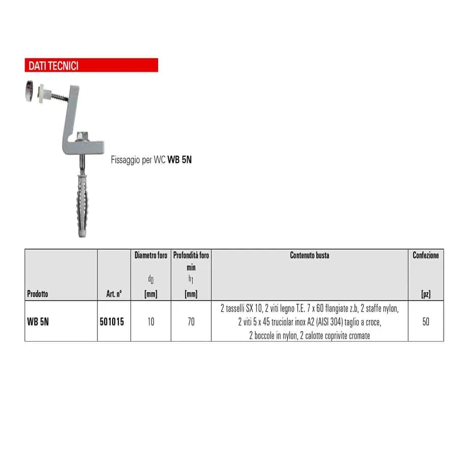 Kit di fissaggio per sanitari a pavimento filomuro completo Fischer foro laterale