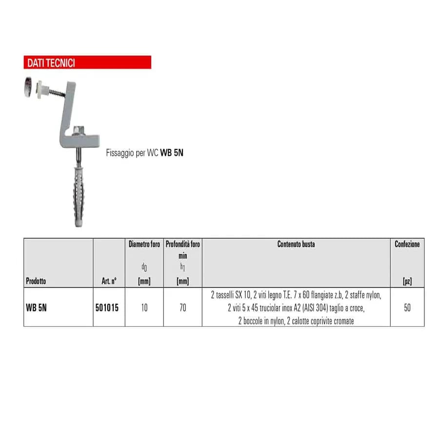 Kit di fissaggio per sanitari filomuro