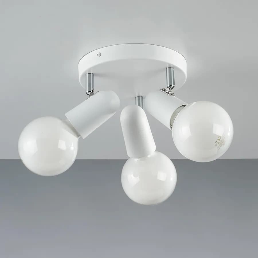 Lampada 3 spot tondo orientabile da interno 26x12 cm in metallo bianco