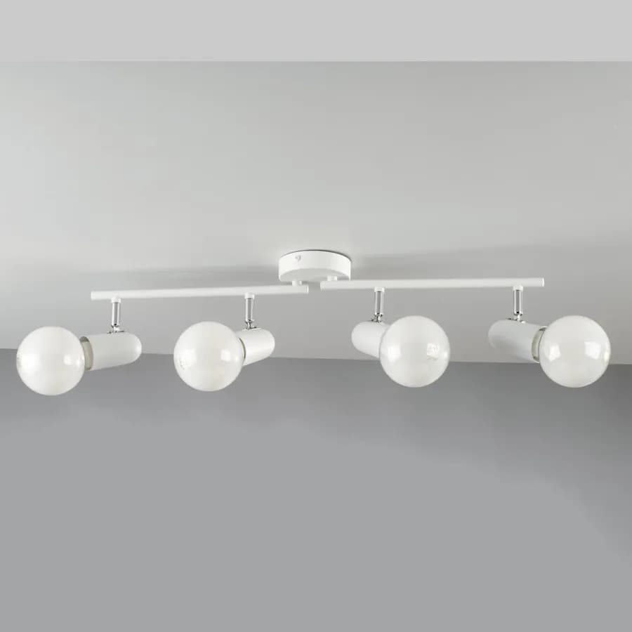 Lampada 4 spot tondo orientabile da interno 68X14 cm in metallo bianco