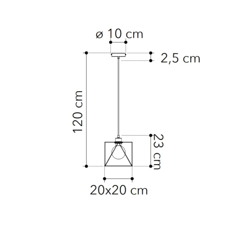 Lampada a sospensione 20x20 cm in metallo nero opaco