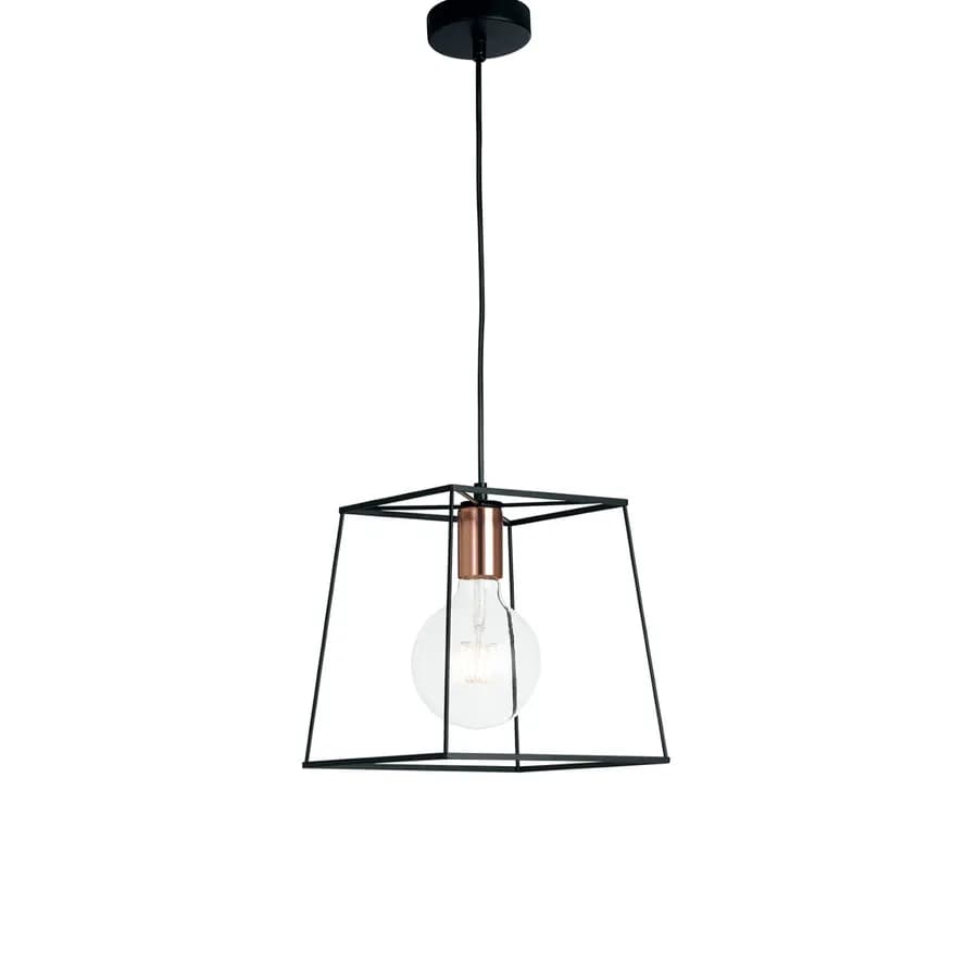 Lampada a sospensione 25x25 cm in metallo nero e portalampade in rame