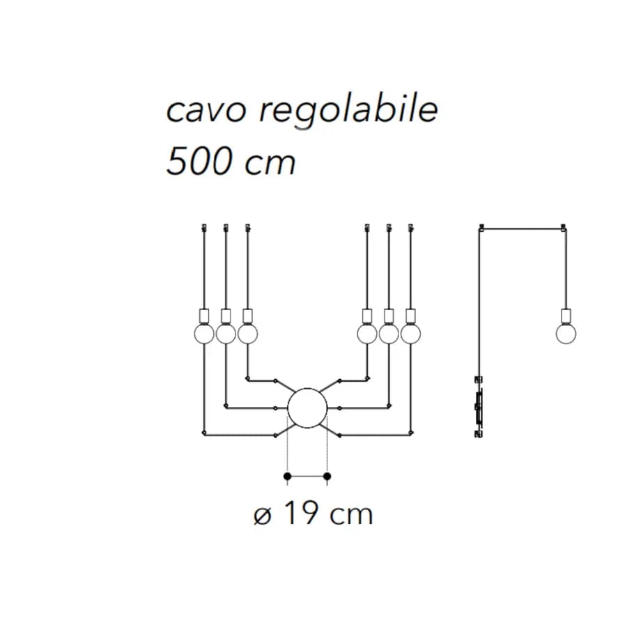 Lampada a sospensione a 6 luci con 24 deviatori inclusi in metallo nero