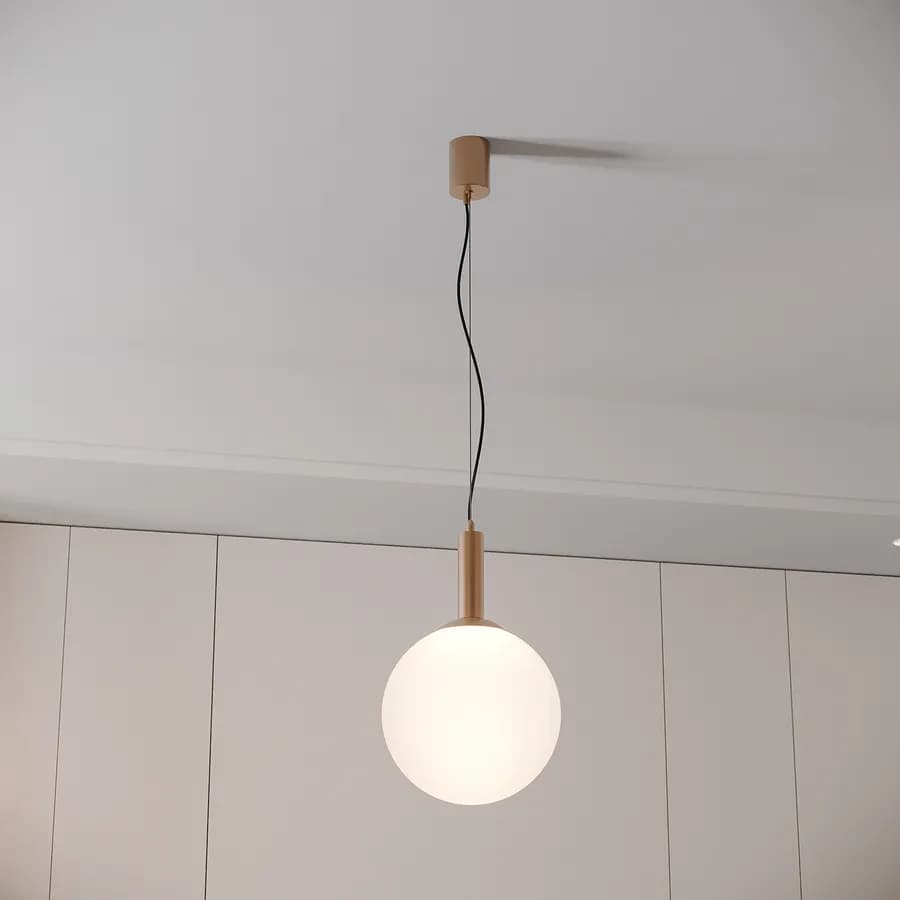 Lampada a sospensione da interno 30x160h cm oro rosa in vetro soffiato bianco