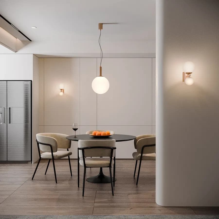Lampada a sospensione da interno 30x160h cm oro rosa in vetro soffiato bianco