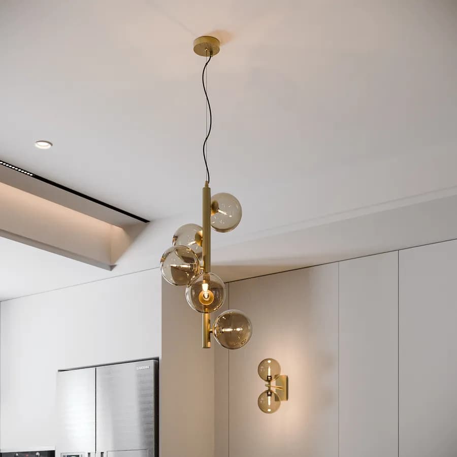 Lampada a sospensione da interno 36x183h cm in vetro soffiato champagne