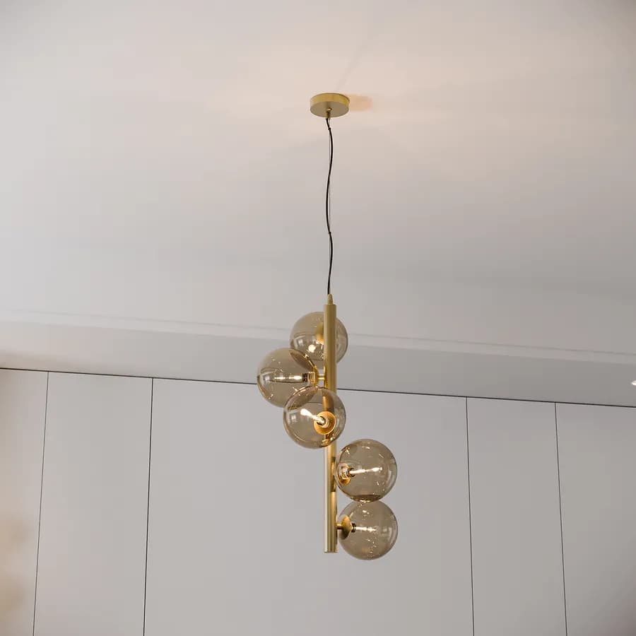 Lampada a sospensione da interno 36x183h cm in vetro soffiato champagne