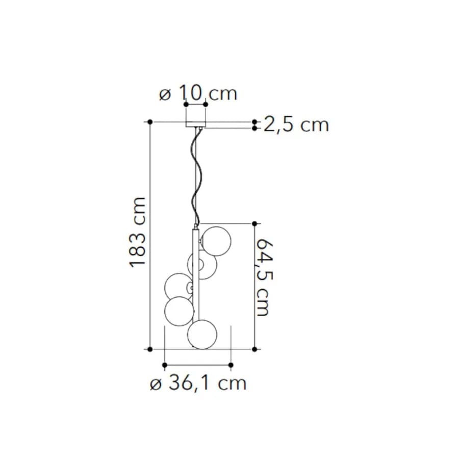 Lampada a sospensione da interno 36x183h cm in vetro soffiato champagne