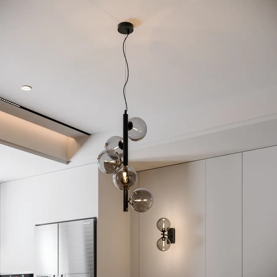 Lampada a sospensione da interno 36x183h cm in vetro soffiato fumè