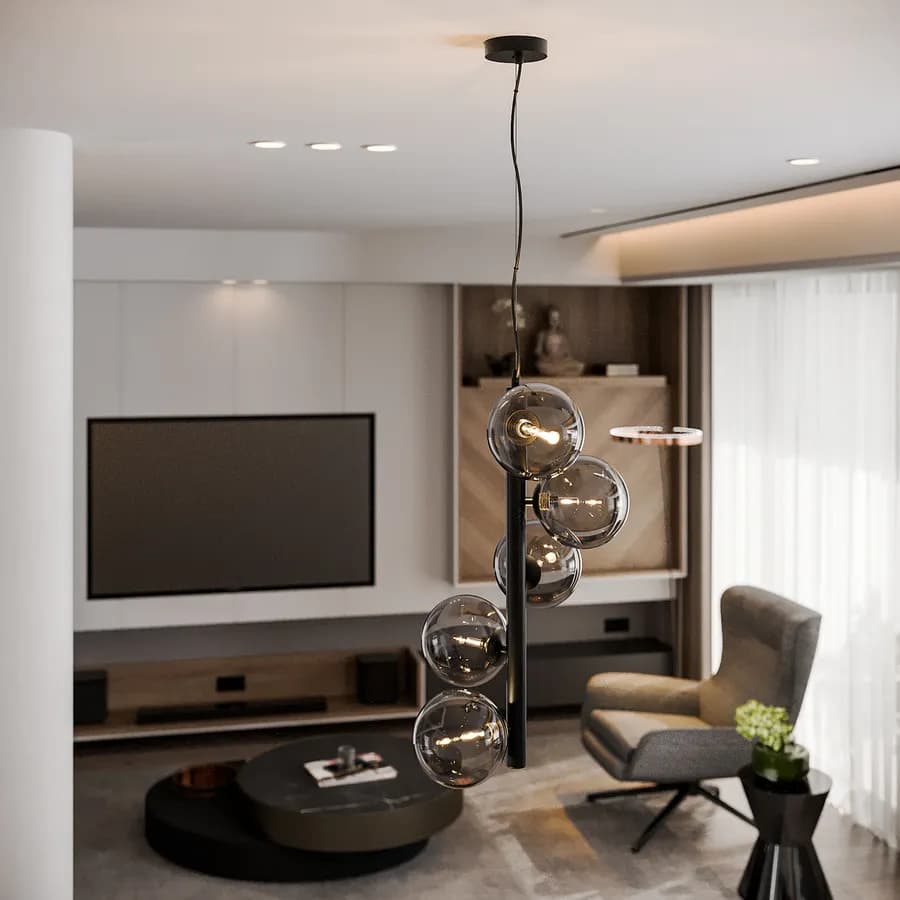 Lampada a sospensione da interno 36x183h cm in vetro soffiato fumè