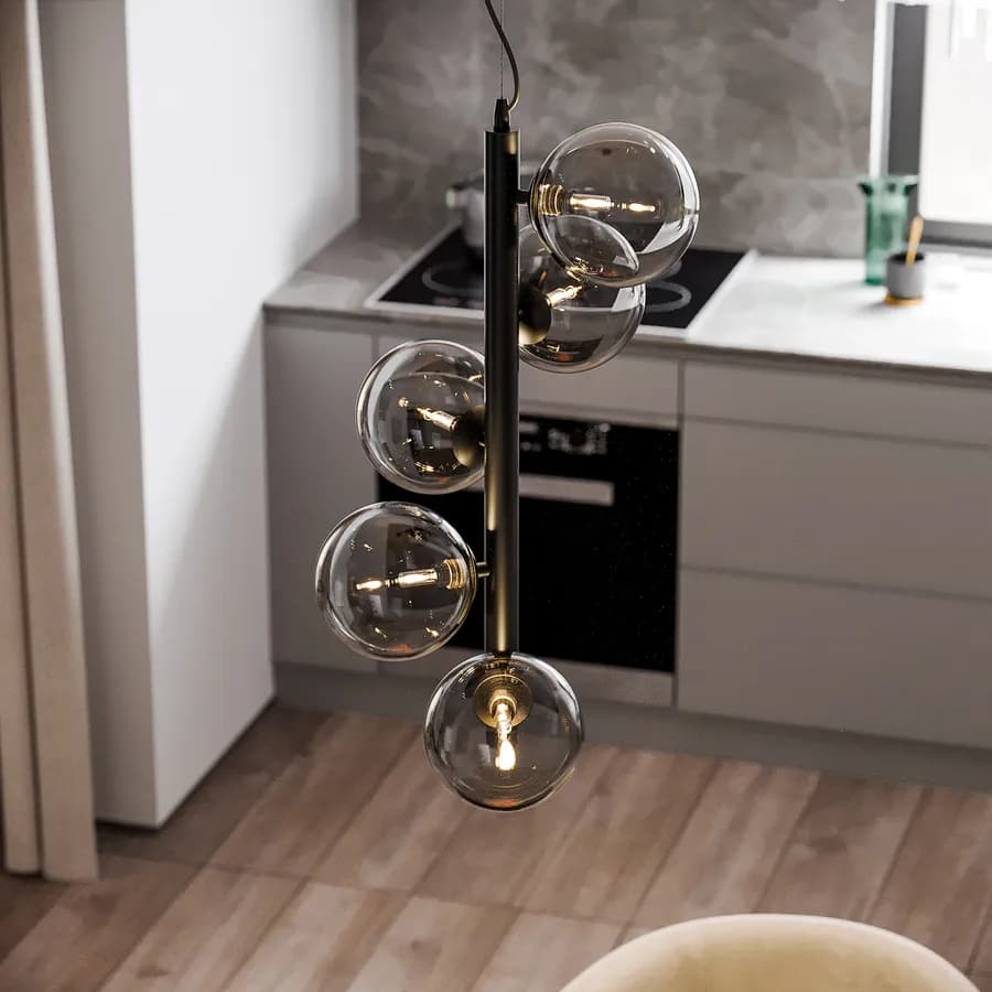 Lampada a sospensione da interno 36x183h cm in vetro soffiato fumè