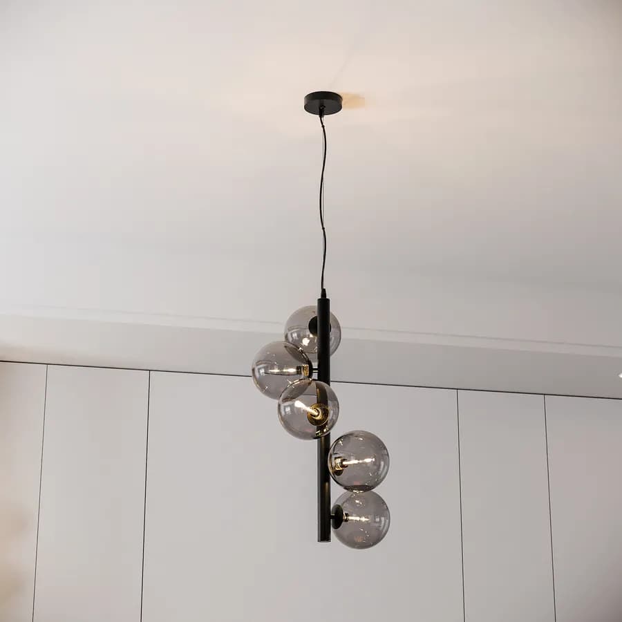 Lampada a sospensione da interno 36x183h cm in vetro soffiato fumè