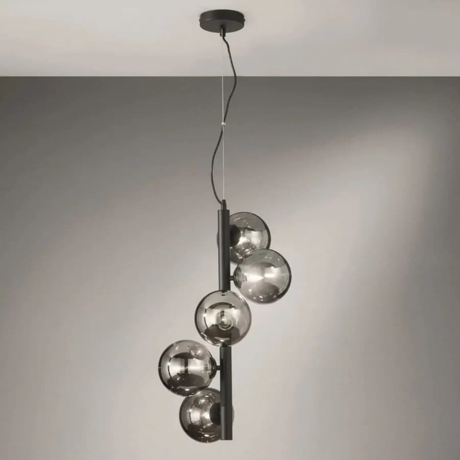 Lampada a sospensione da interno 36x183h cm in vetro soffiato fumè