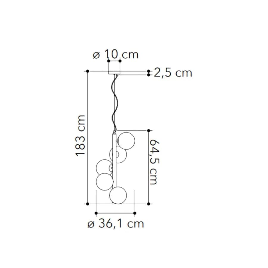 Lampada a sospensione da interno 36x183h cm in vetro soffiato fumè