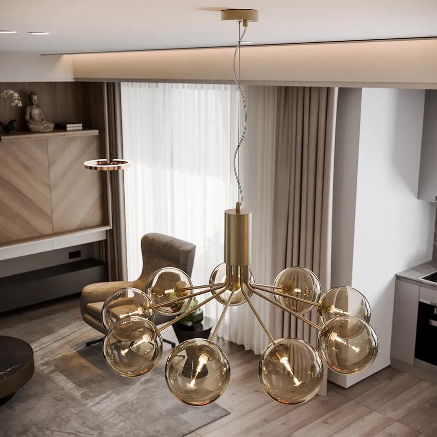 Lampada sospesa da interno 44,4x161h cm in vetro soffiato champagne