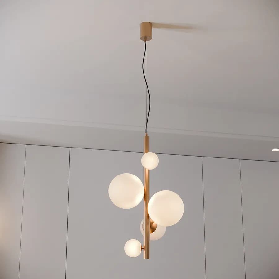 Lampada a sospensione da interno 45x180h cm oro rosa in vetro soffiato bianco