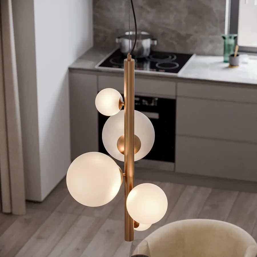 Lampada a sospensione da interno 45x180h cm oro rosa in vetro soffiato bianco