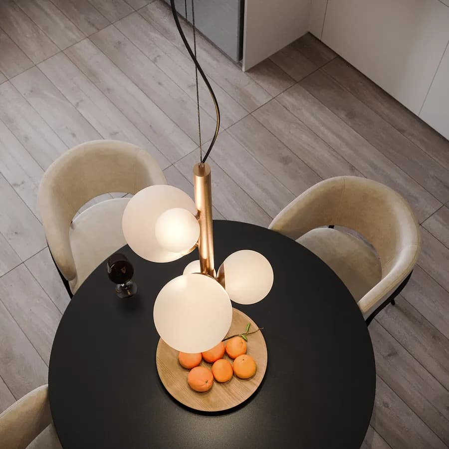 Lampada a sospensione da interno 45x180h cm oro rosa in vetro soffiato bianco