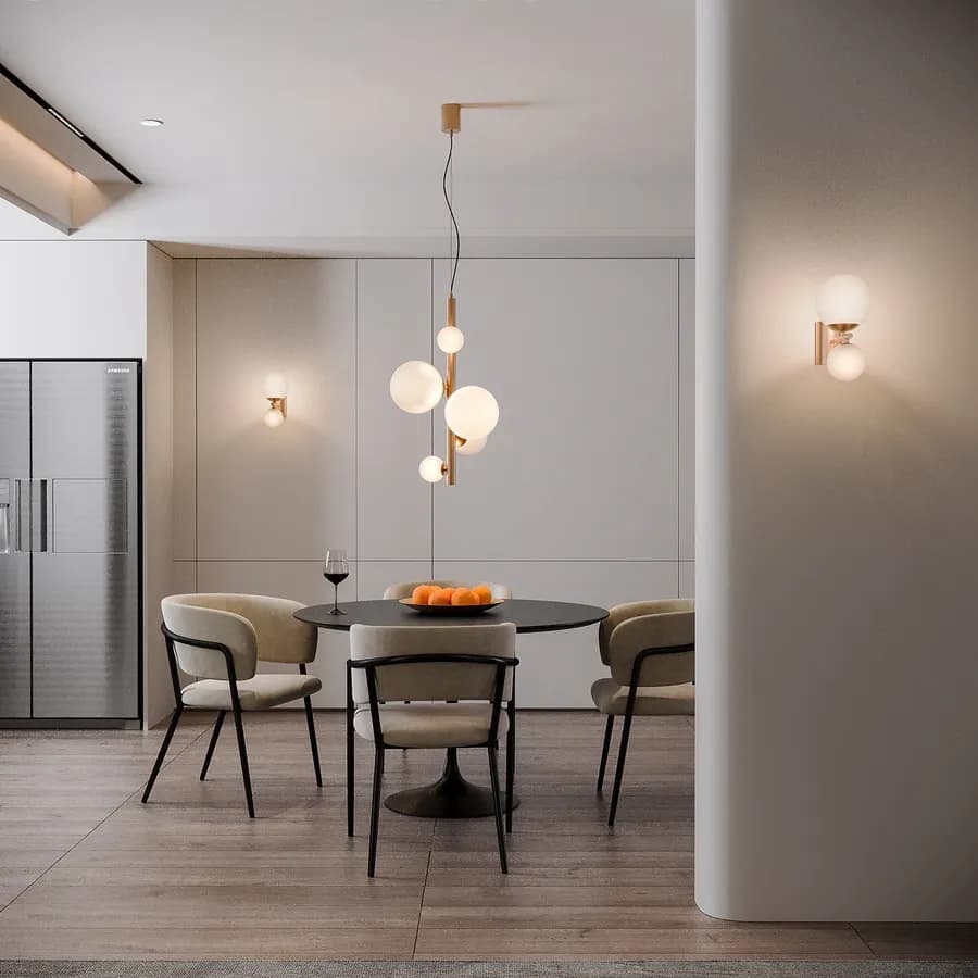 Lampada a sospensione da interno 45x180h cm oro rosa in vetro soffiato bianco
