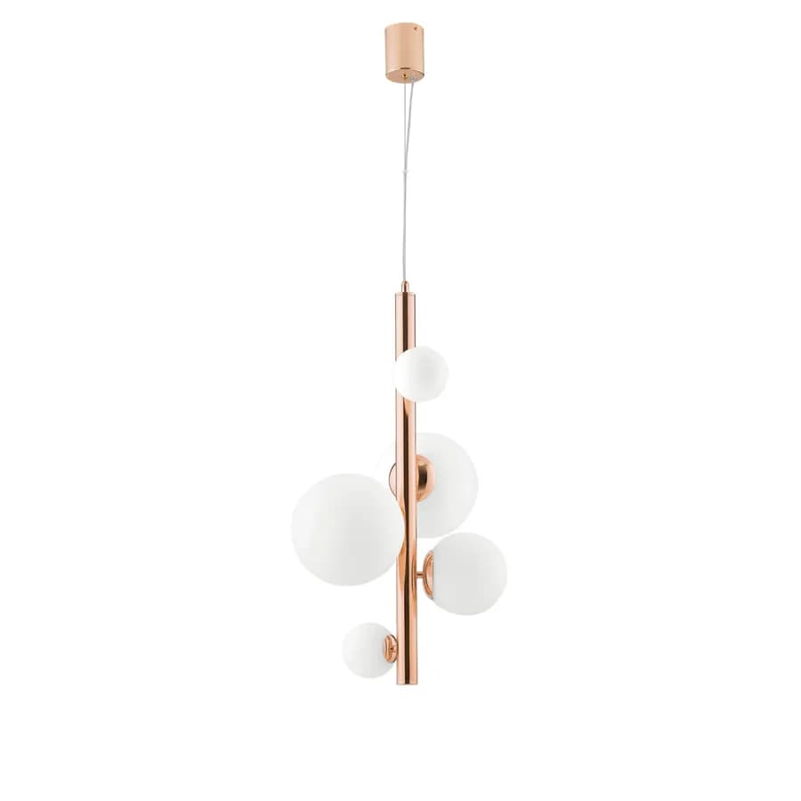Lampada a sospensione da interno 45x180h cm oro rosa in vetro soffiato bianco