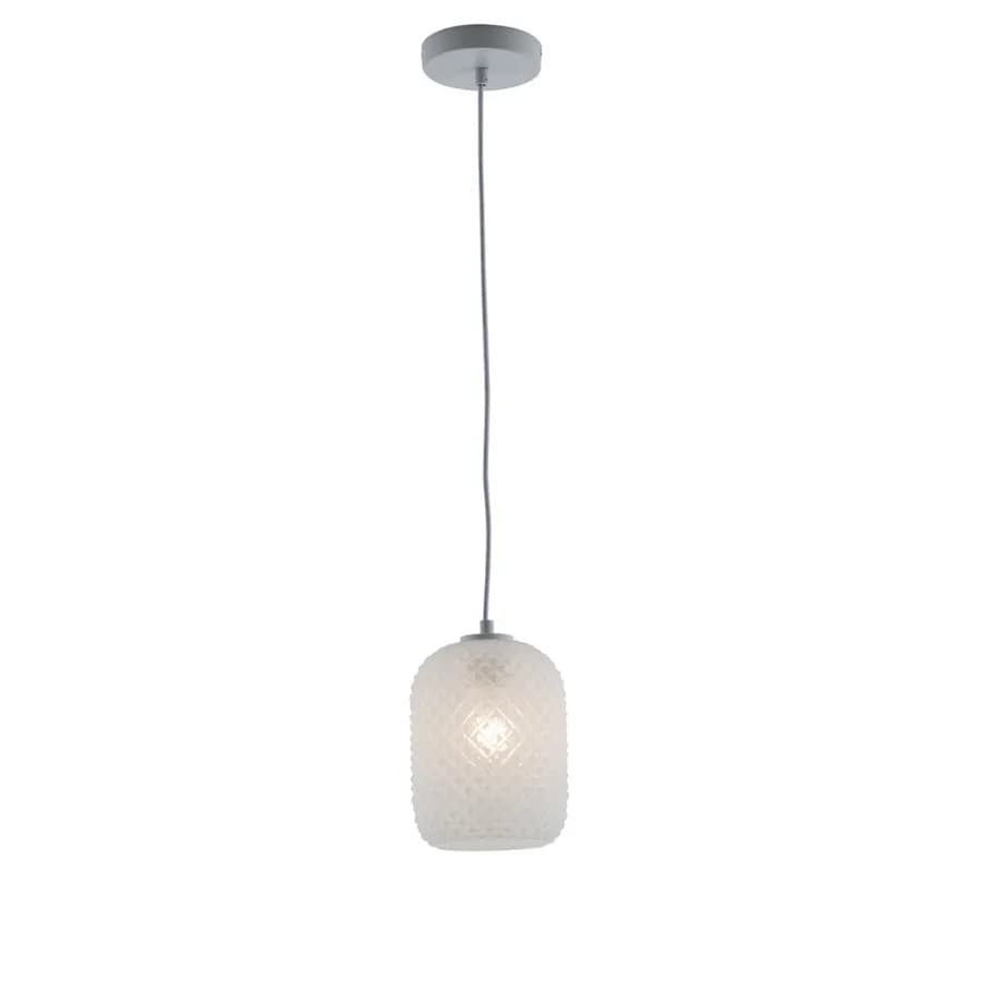 Lampada a sospensione per interno 15x150h cm in vetro sfaccettato bianco