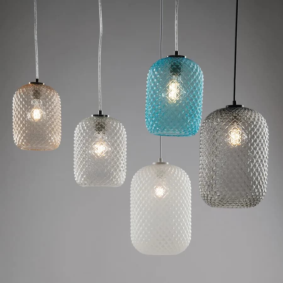 Lampada a sospensione per interno 15x150h cm in vetro sfaccettato bianco