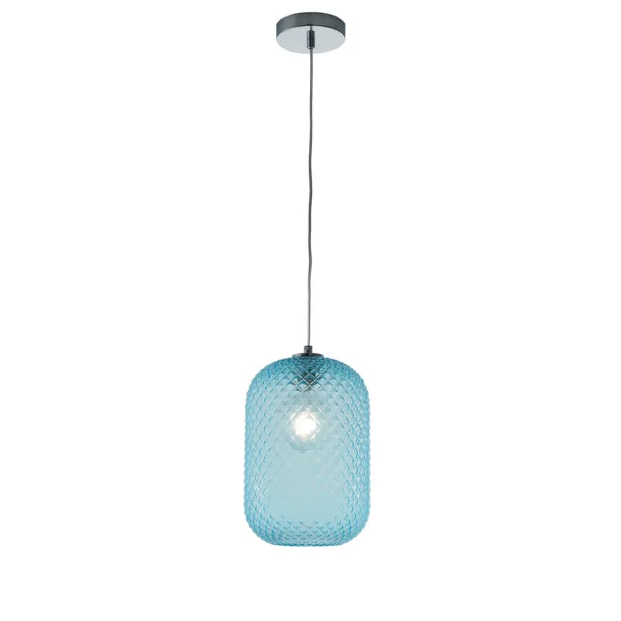 Lampada a sospensione per interno 20x150h cm in vetro sfaccettato blu