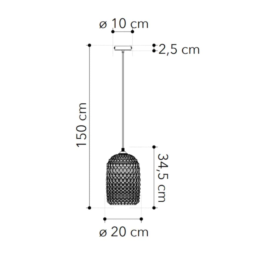 Lampada a sospensione per interno 20x150h cm in vetro sfaccettato fumè