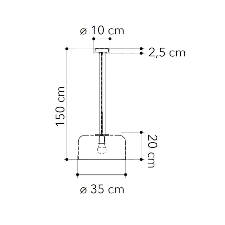 Lampada a sospensione per interno 35x150h cm in vetro ambra lucido