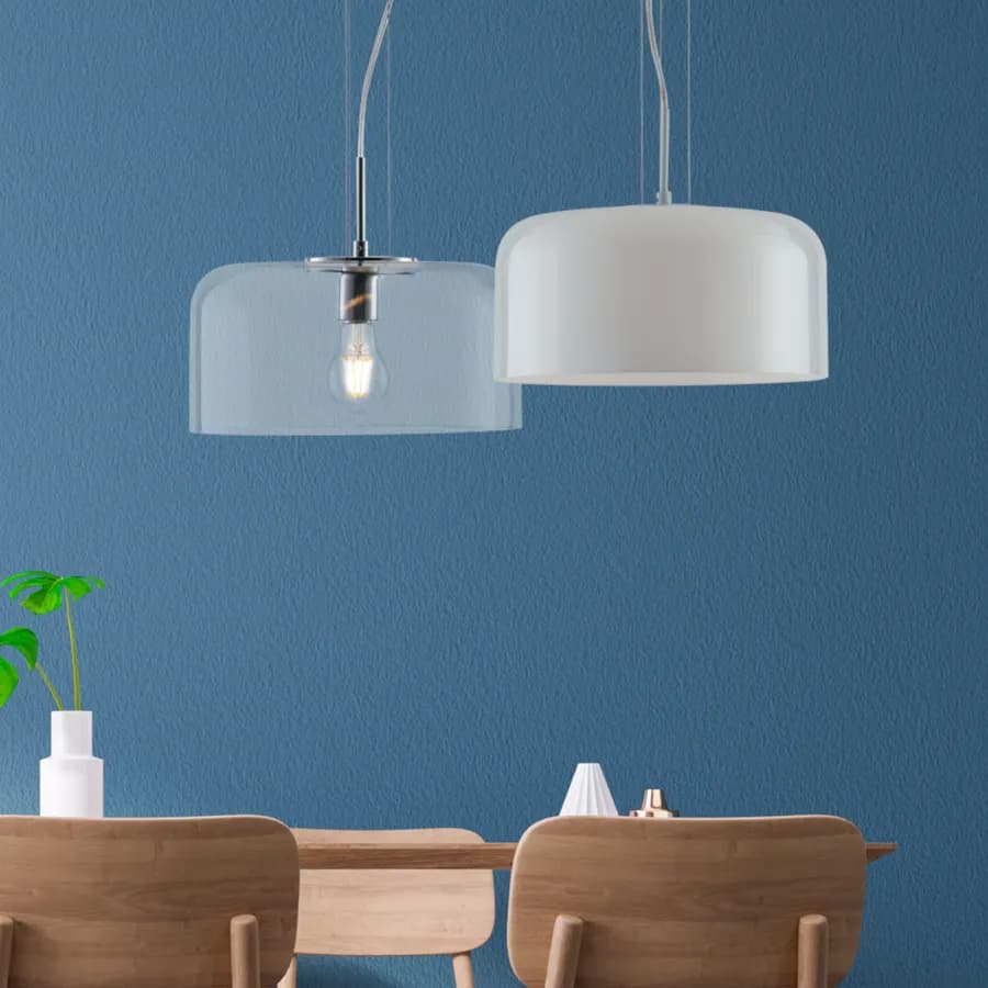 Lampada a sospensione per interno 35x150h cm in vetro bianco lucido