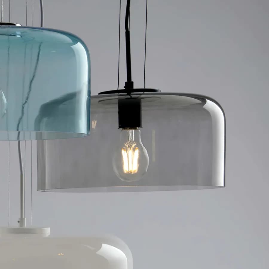 Lampada a sospensione per interno 35x150h cm in vetro fumè lucido