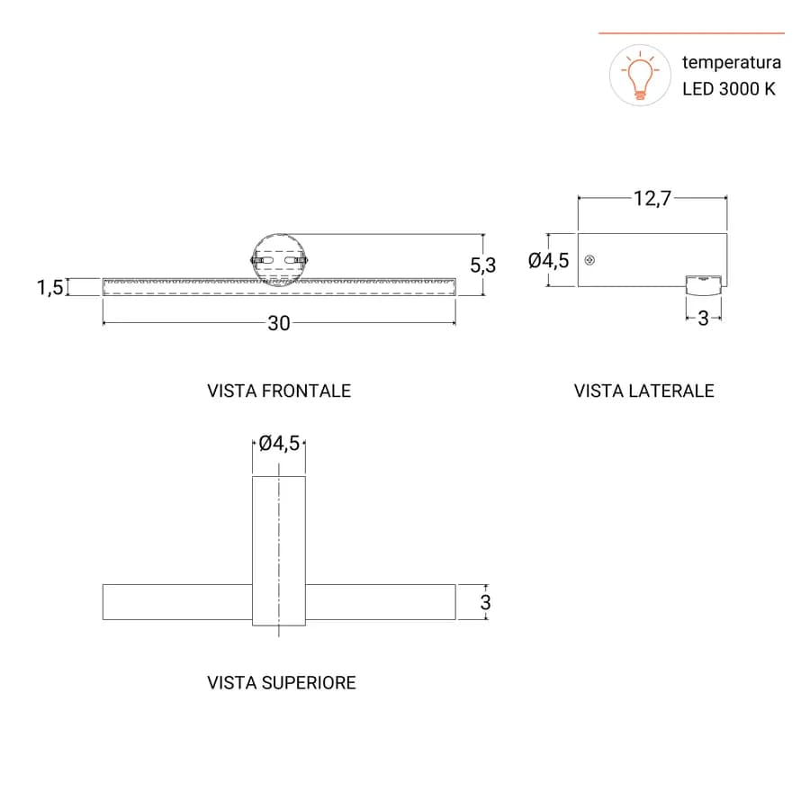Lampada applique 30 cm in metallo bianco opaco - Float