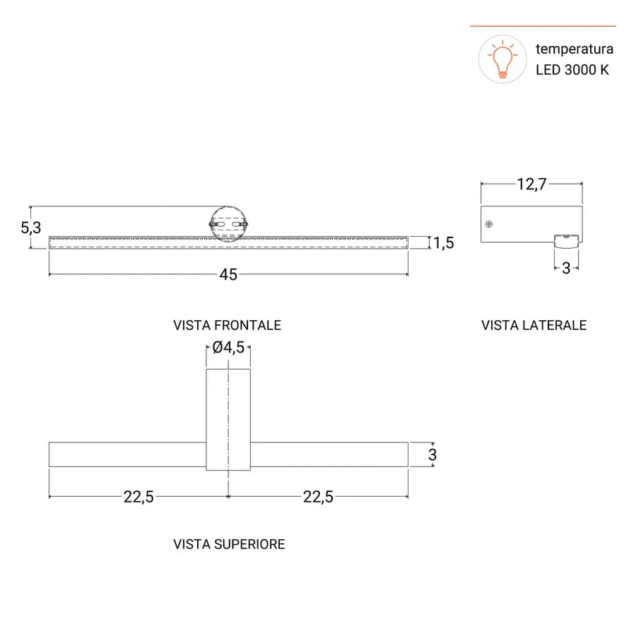 Lampada applique 45 cm in metallo bianco opaco - Float
