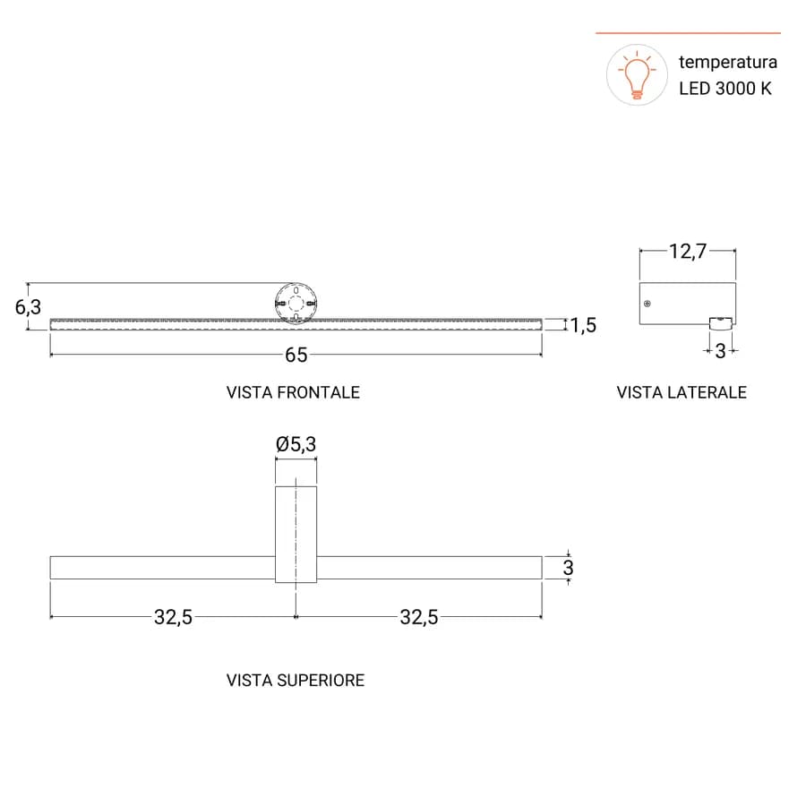 Lampada applique 65 cm in metallo bianco opaco - Float