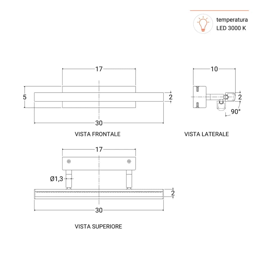 Lampada applique orientabile 30 cm in metallo nero opaco - Orients