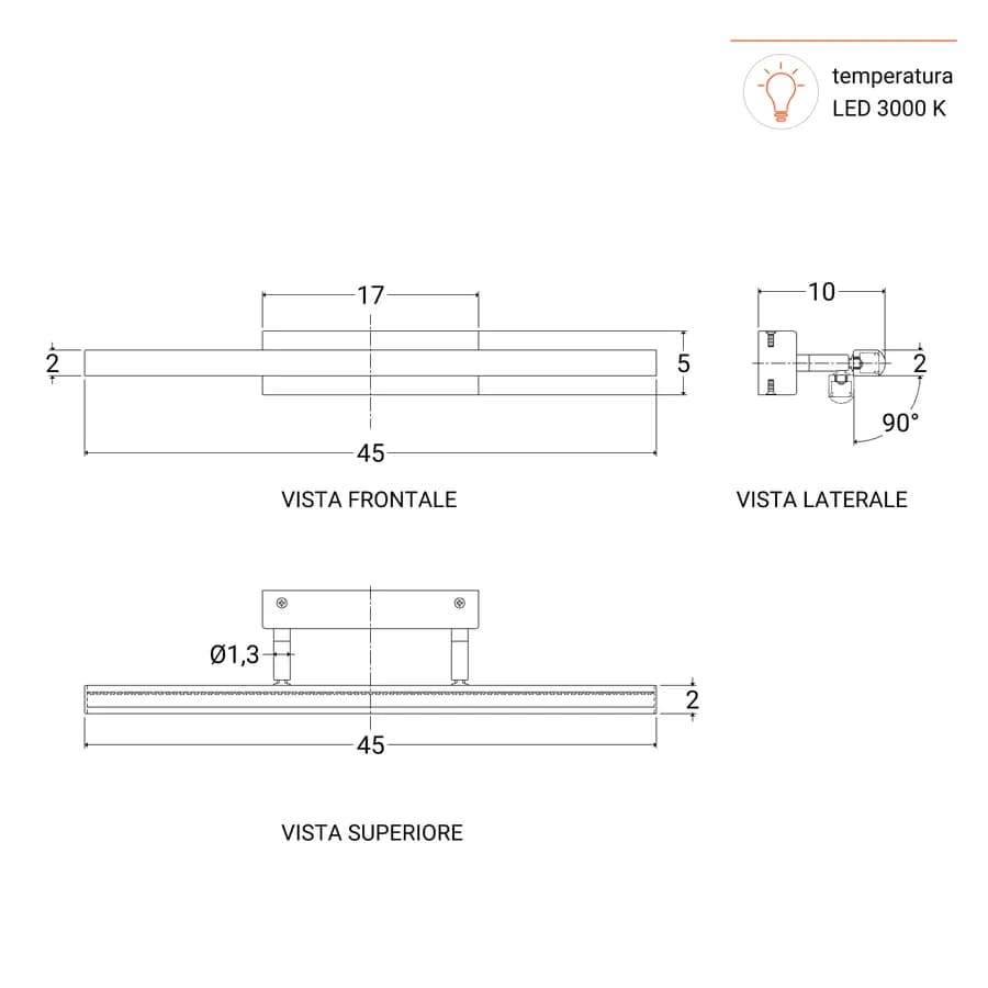 Lampada applique orientabile 45 cm in metallo nero opaco - Orients