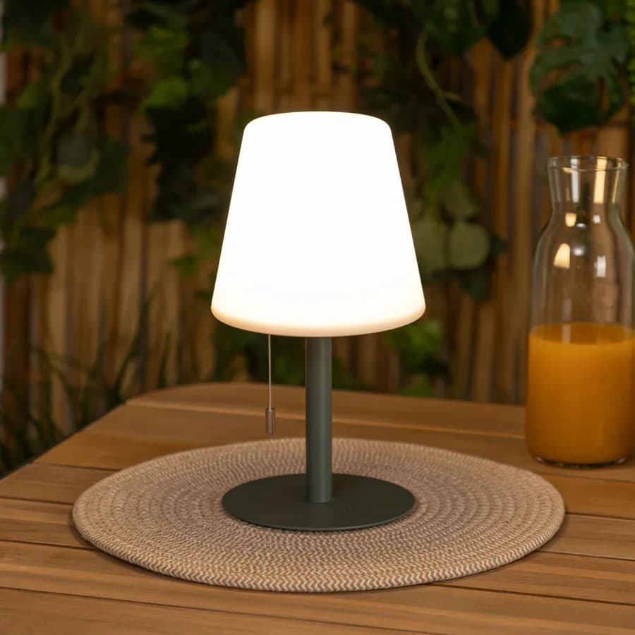 Lampada da esterno dimmerabile in acciaio verde con paralume in polipropilene bianco - Glame