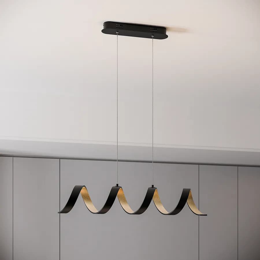 Lampada da soffitto a luce naturale 80 cm in alluminio nero goffrato e interno oro