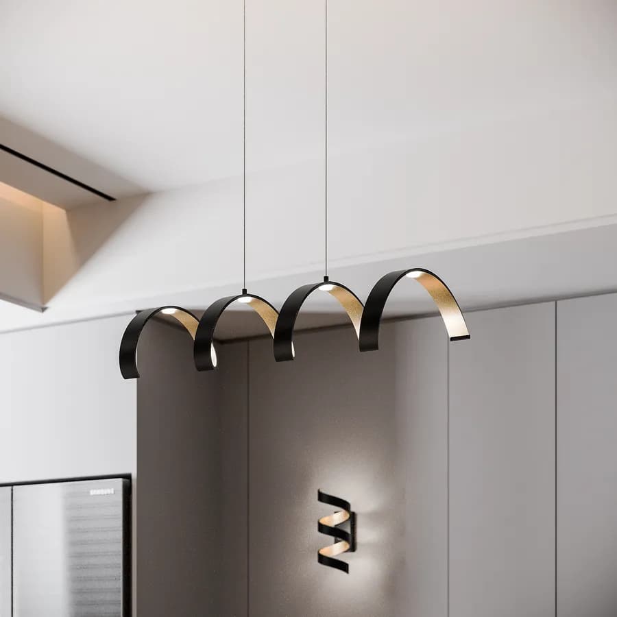 Lampada da soffitto a luce naturale 80 cm in alluminio nero goffrato e interno oro