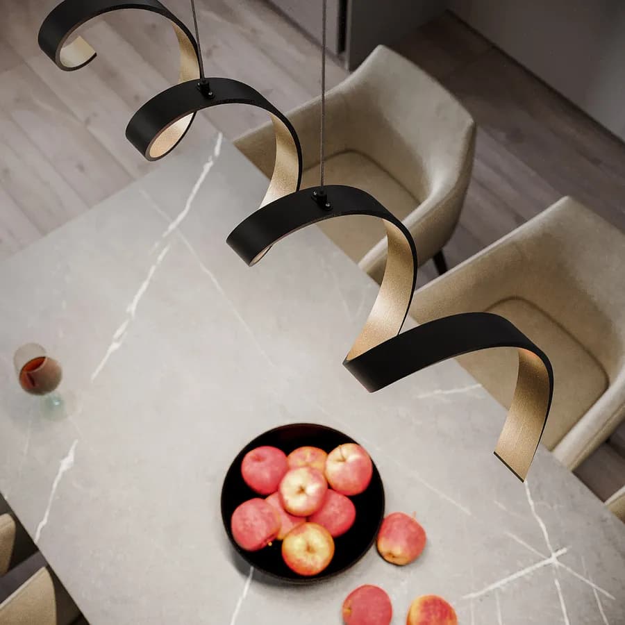 Lampada da soffitto a luce naturale 80 cm in alluminio nero goffrato e interno oro