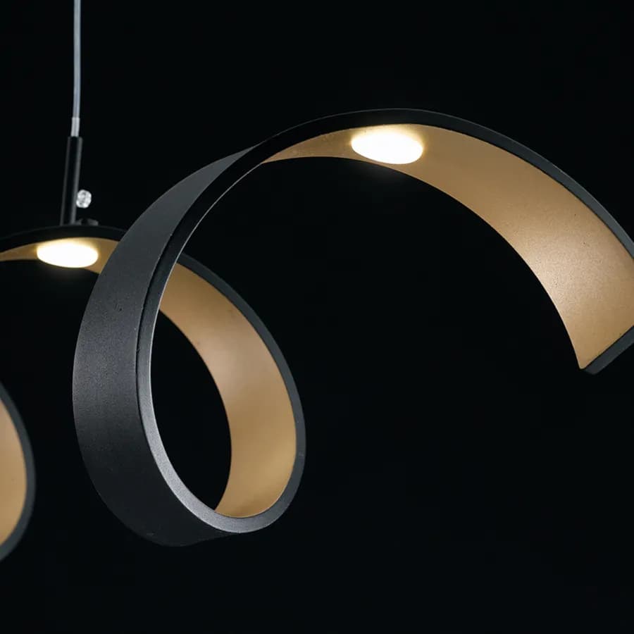 Lampada da soffitto a luce naturale 80 cm in alluminio nero goffrato e interno oro