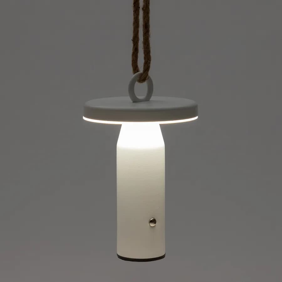 Lanterna da tavolo o sospensione 14x23h cm touch in alluminio bianco con corda - Mash