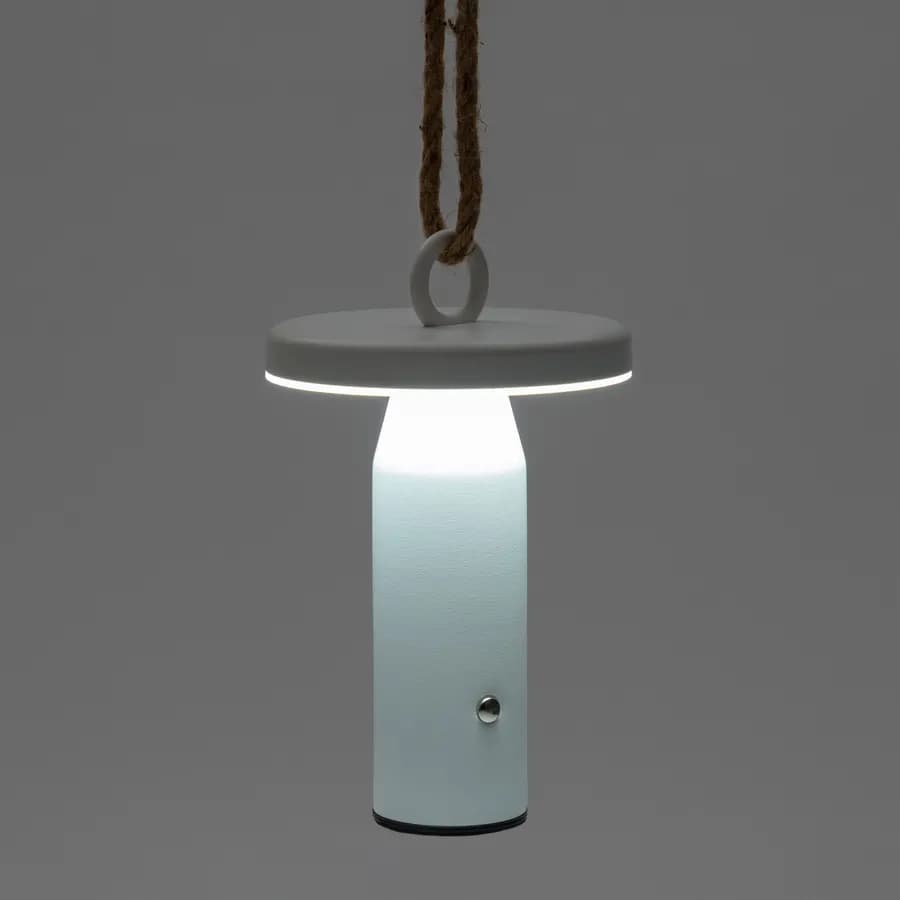 Lanterna da tavolo o sospensione 14x23h cm touch in alluminio bianco con corda - Mash